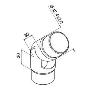 Liitoskappale, säädettävä 0-70° putkelle 42,4x2 mm, AISI304