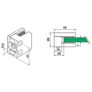 Kiinnityskappale 45x45 mm, suor.pintaan RST AISI3054, lasille 8-10 lasille