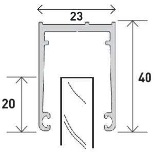 Alu-Room²  F40 yläprofiili , 23 x 40mm P= 5000 mm,  luonnonväri alumiini