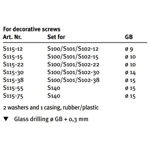 Tiivistesarja halk. 15mm Glass protecting set for decorative screws