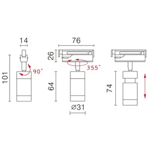 LED valaisin Osram 7,7W, 4000K, musta Mini LED-kiskolle, himmennettävä 5-100 %
