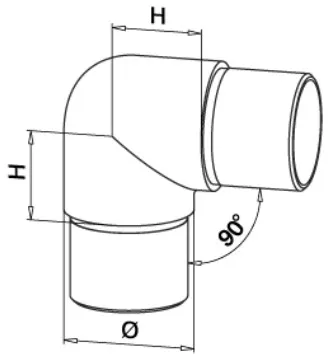 Kulmakappale 2-suunta, 90°, terävä kulma putkelle 42,4 mm, RST AISI304