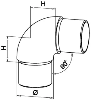 Putkien liitoskappale 90°,42,4x2mm putkelle AISI304