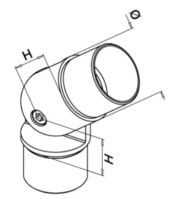 Liitoskappale, säädettävä +-90° putkelle 42,4x2 mm,  AISI304