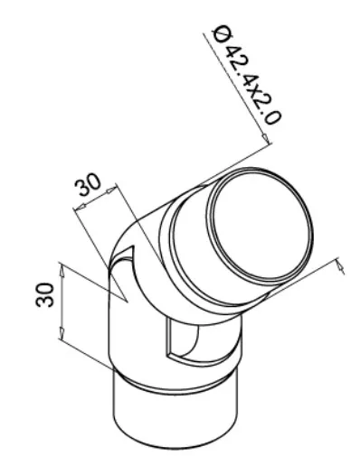 Liitoskappale, säädettävä 0-70° putkelle 42,4x2 mm, AISI304