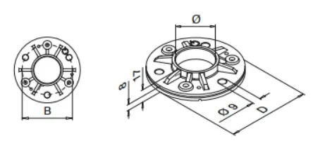 Kaidentolpan hitsattava laippa kumireunalla putkelle Ø42, D105mm, AISI304
