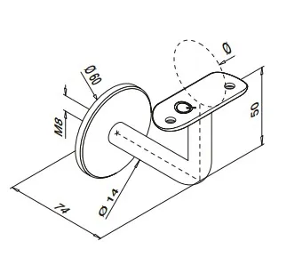 Käsijohteen kiinityskappale D 42,4 mm  putkelle, RST AISI 316