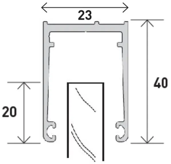 Alu-Room²  F40 yläprofiili , 23 x 40mm P= 5000 mm,  luonnonväri alumiini