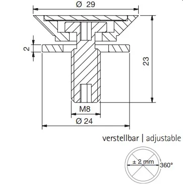 Kiinnityskappale &amp;quot;Vite&amp;quot;, Ø24,9mm lasille 8-12 mm, RST pyörö-harjattu