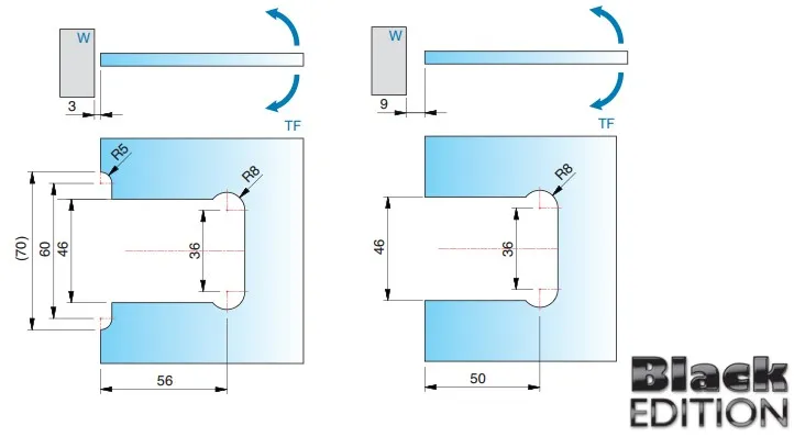 Saunaovi sarana  90° FLAMEA+, lasi-seinä SAUNA lasille 6-10mm, matta musta