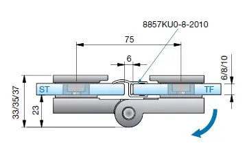 Duššihing klaas-klaas 180°, välja liikuv,1 V klaasile 6/8/10 mm), 2 hinge 36kg, matt-kroom
