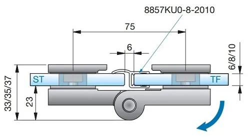 Suihkusarana Lasi-Lasi 180°, outside,P600 Kromi, 2 saranaa 36 kg