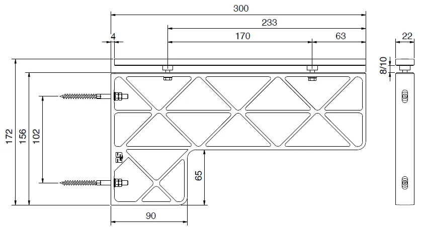 Stabilisoiva suihkuhylly, kiiltävä kromi 300x156 mm