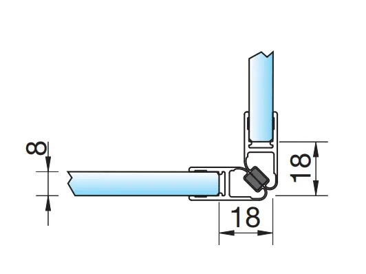 Magneettiprofiili 90° (2x45°) kirkas, 6/8 mm lasille