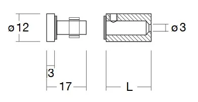 Kiinnityskappale Ø12 mm; T: 3mm, L: 20mm 6-8mm lasille, RST AISI303