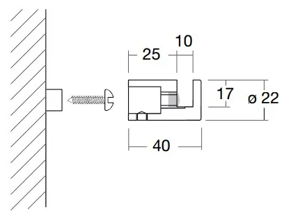 Lasinkiinnike D 22mm, RST T 10x17mm; L 40mm