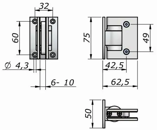 Lasioven sarana keskittävällä pidolla 0 - 90  , 6-10mm lasille